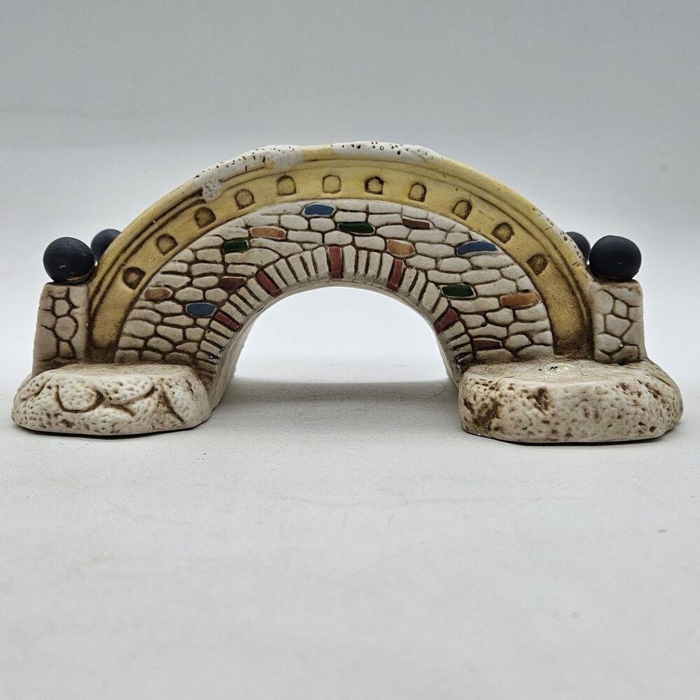 Unmarked Ceramic Bridge Figurine Rustic Stone Textured Beige Small Collectible